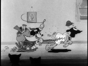 To entertain the kittens, Mickey and Pluto dress like Santa and a reindeer