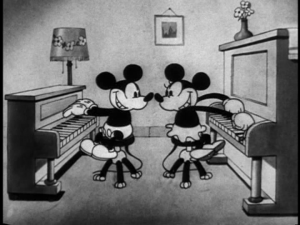 After receiving a piano as his birthday gift, Mickey and Minnie play a duet for their party guests