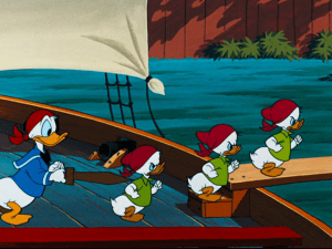 Donald tries to play with the boys, but with his own usual style of having the upper hand