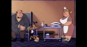 Helga pretends to be a maid to get close to Stiff Lips, hiding the knock out gas under some pillows