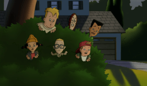 Having been collected from summer camp, the kids begin surveillance on their school