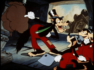 The Wolf ties up the two pigs and keeps them in a sack in front of his children