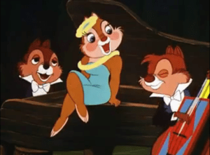 Chip and Dale compete musically for Clarice's attention before settling on serenading her with a duet
