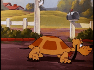 Pluto turns into a turtle thanks to Donald's hypnotism