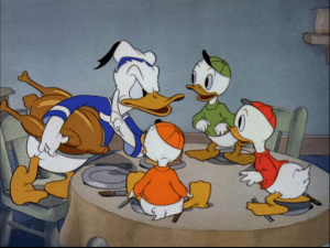 Donald attempts to regain control over his nephews at mealtime