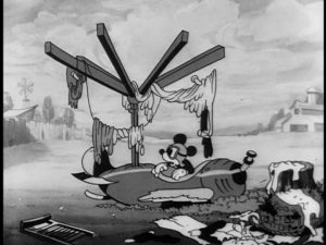 After being forced to the ground by Pete, Mickey uses some ingenuity to get back in the air