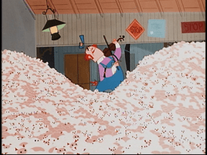 Flannery is swamped by the ever multiplying guinea pigs, and tries to calm them with Irish jigs