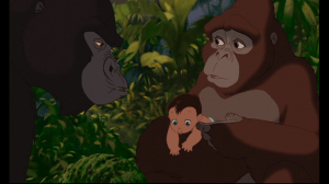 Kala tells Kerchak her intentions of adopting the baby as her own, but he refuses to accept the child