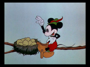 While exploring, Mickey excitedly finds a nest of eagle eggs