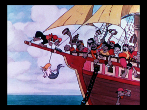 The pirates quickly capture a mermaid and bring her on board