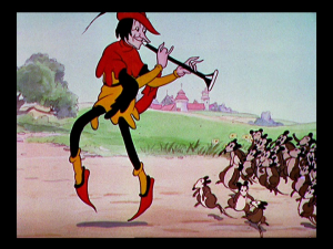 The Piper takes the rats skipping out of town, thanks to his magic pipe