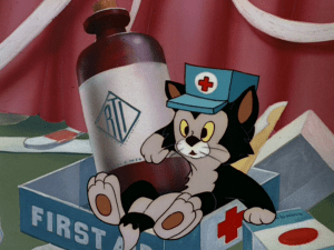Figaro gets thrown into the first aid kit, and is blamed for making a mess