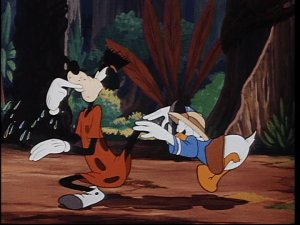 Frank tries to retrieve the contract, but is unable to grab it before Goofy devours it