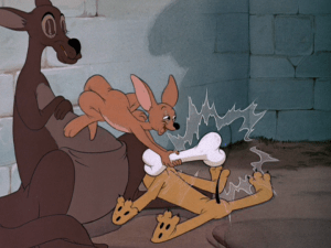 After the joey steals Pluto's bone, he uses it to attack the dog