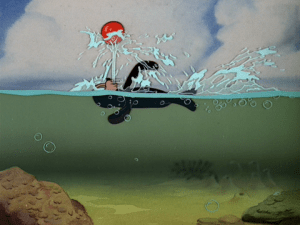 The seal plays with Pluto's ball while swimming around, which infuriates Pluto