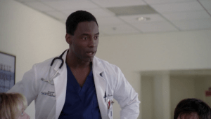 Dr. Burke stops by the residents' lunch table to let them know that one of them will be given a great opportunity