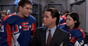 Bombay shows up to the game with his new "Hollywood" image, and is asked by Fulton and Portman about his date with Maria