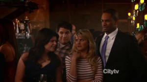 The group watches in horror as Dave tries to get over Alex by dancing with a girl at the club