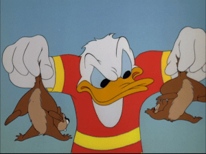 Donald corners the chipmunks after they start toying with him and the diving board