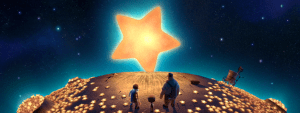The family stares at the giant star, unsure of how to remove it