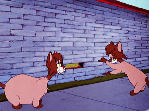 The cats break in a second time through a loose brick in the wall