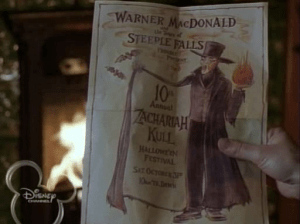 The family takes another look at the flier for the Halloween Festival featuring the legend of Zachariah Kull