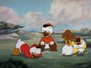 The nephews laugh themselves silly over the pranks they pull on their Uncle Donald