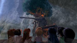The fairies watch as the pirates prepare the pixie dust tree according to Zarina's instructions