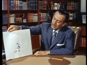 Walt introduces a recently drawn Donald, asking him to be his volunteer