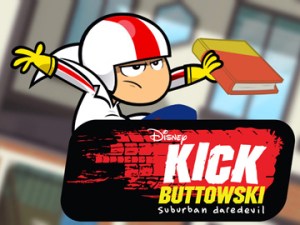 KICK BUTTOWSKI - SUBURBAN DAREDEVIL - "If Books Could Kill/There will be Nachos" - Gunther accidently returns Kick's new book signed by his idol Billy Stumps to the library. When the librarian refuses to return it, Kick challenges her no-return policy and vows to get it back by any extreme means necessary. Meanwhile, Brad throws the party of the year while his parents are out of town and does everything in his power to keep Kick out, but Kick is determined to make it into the party and score some of Brad's famous nachos. This episode of "Kick Buttowski - Suburban Daredevil" airs SATURDAY, FEBRUARY 13 (9:30 a.m.-10:00 a.m., ET/PT) on Disney XD. (DISNEY XD) KICK BUTTOWSKI